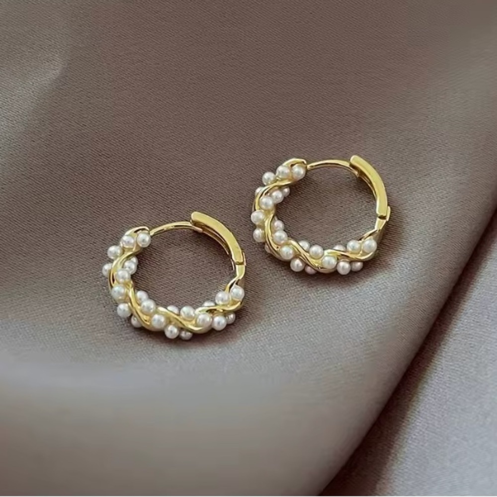 French Imitation Pearl Circle Earrings With Small Round Hoops.